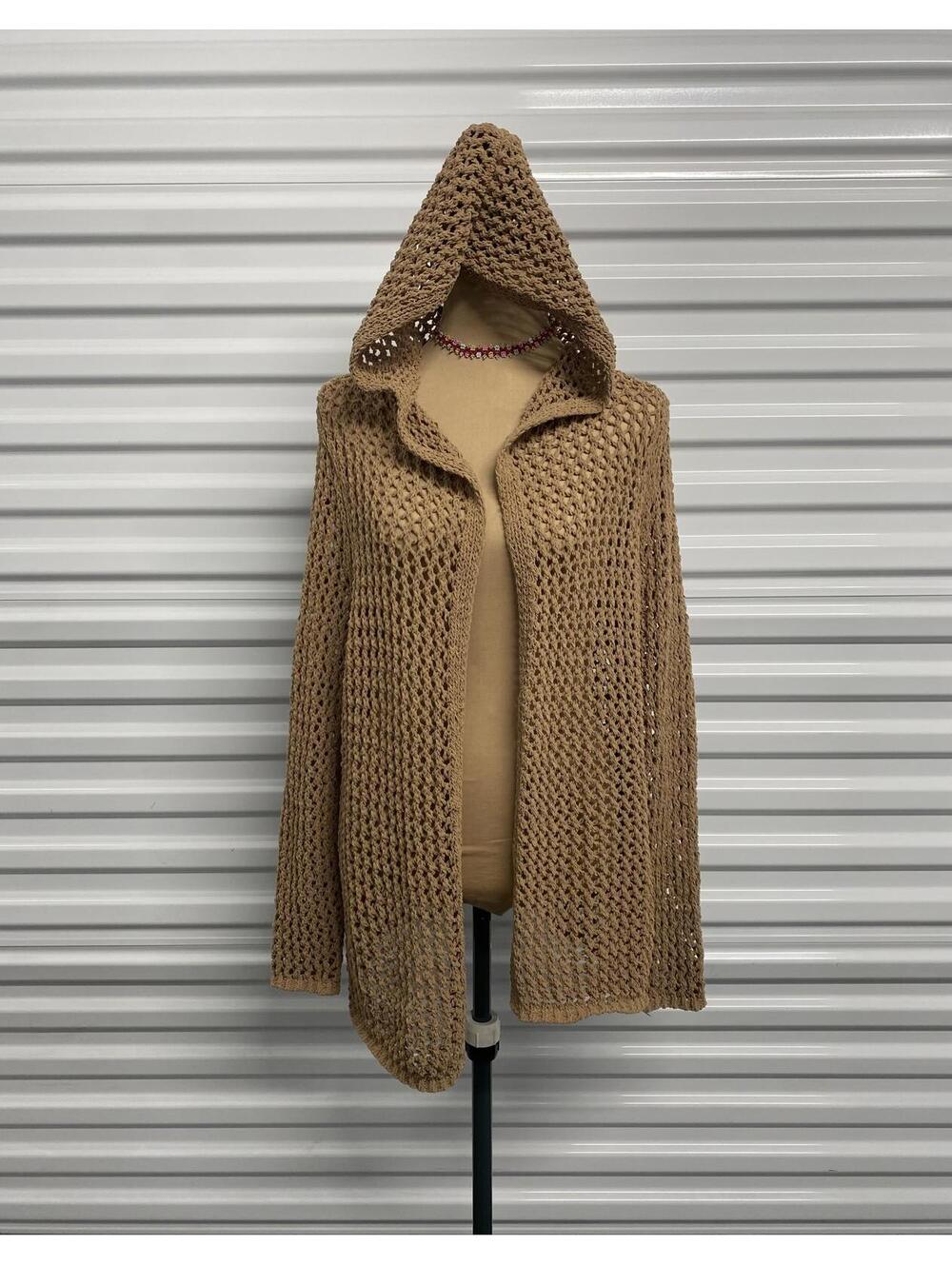 Vintage Brown Crochet Hooded Sweater